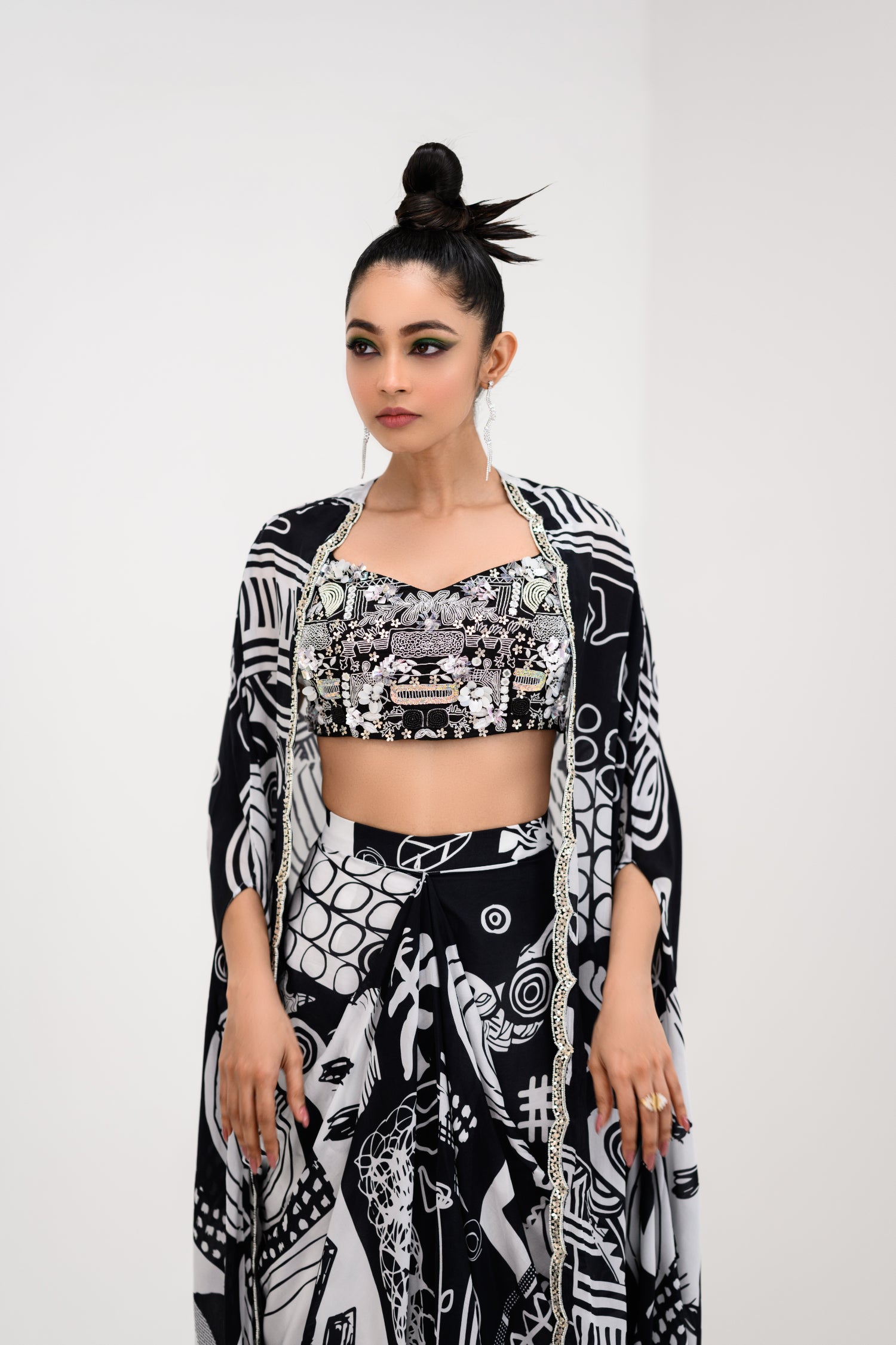 Crop top with cowl dhoti skirt – Mabish Store